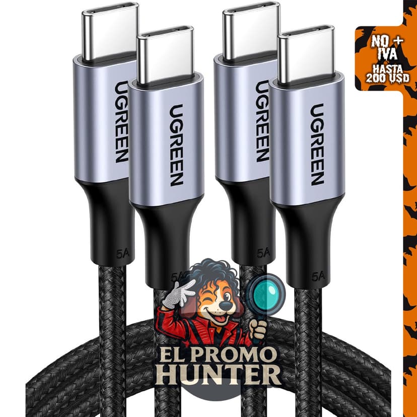 UGREEN Cable USB C a USB C de 100W, carga rápida, paquete de 2, 1 m, color negro.