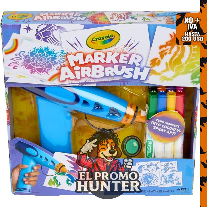 Crayola Kit de arte en aerosol con aerógrafo, incluye 8 marcadores lavables.