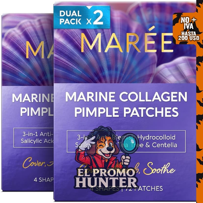 MAREE Parches Hidrocoloides para Acné en forma de estrella, paquete de 2, con ácido salicílico y aceite de árbol de té.