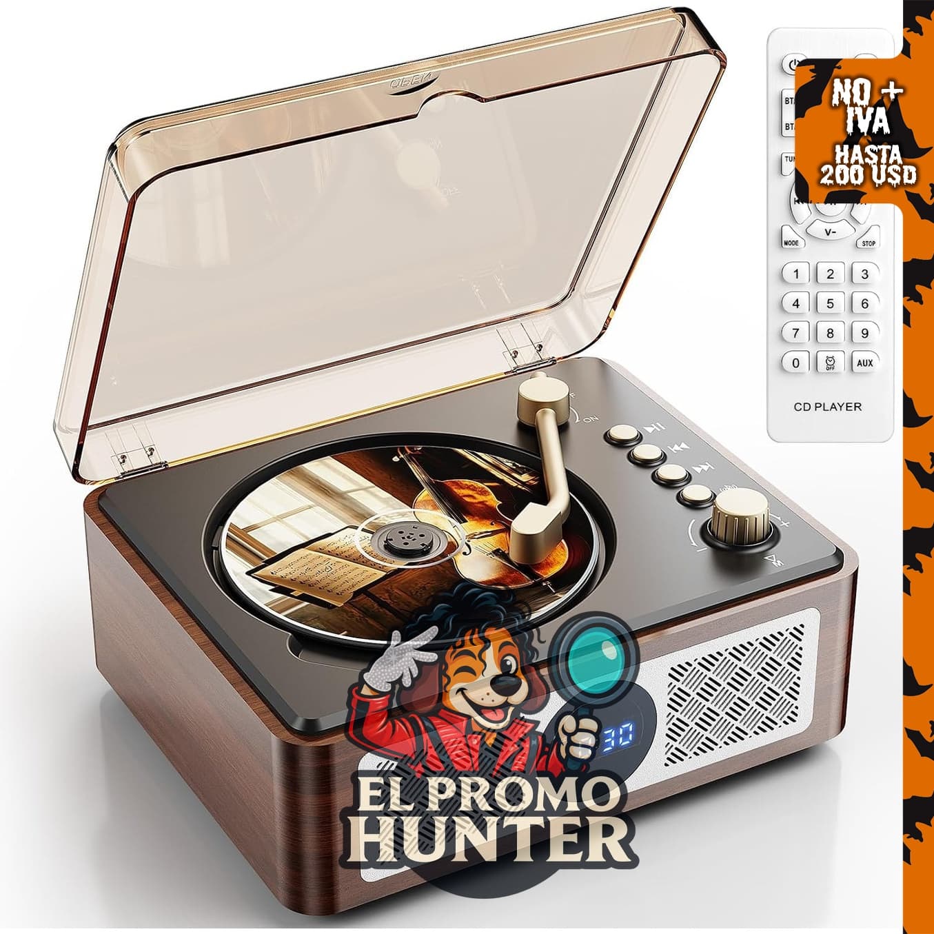Lehwey Reproductor de CD portátil Bluetooth con altavoces, incluye radio FM y control remoto.