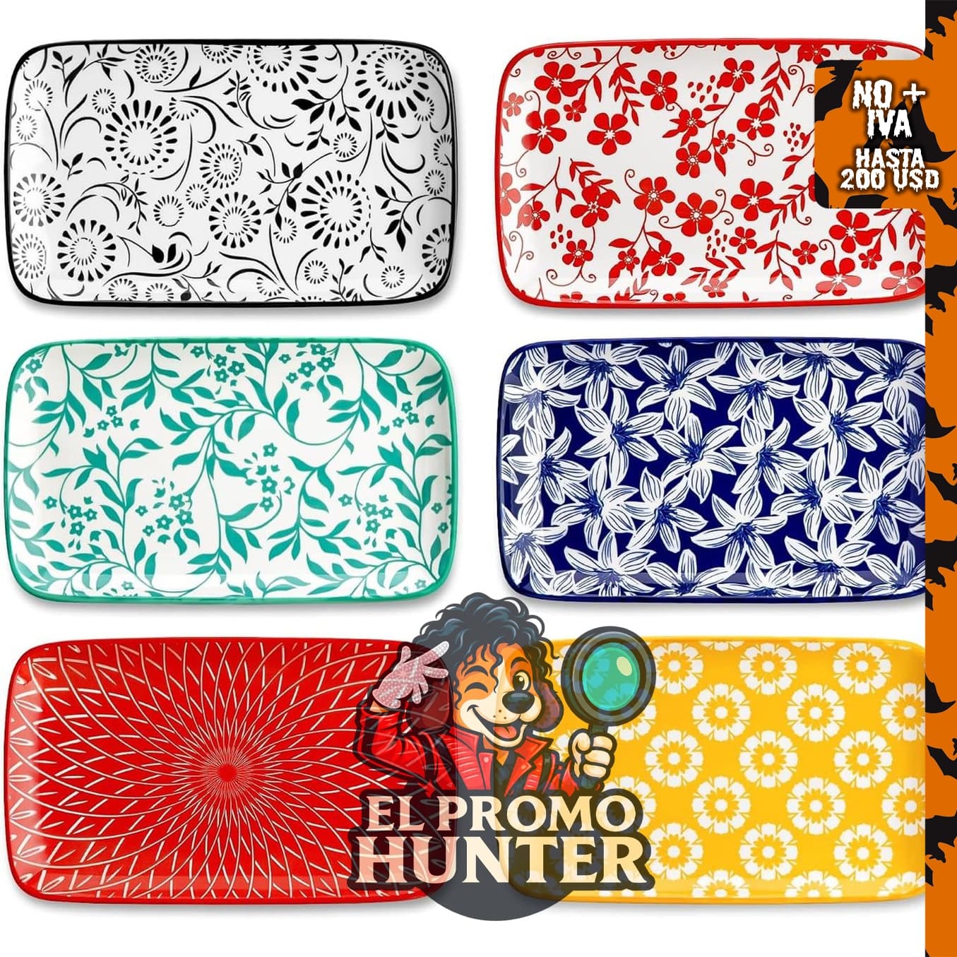 vancasso Selene - Platos de ensalada rectangulares de 21.6 x 13 cm.