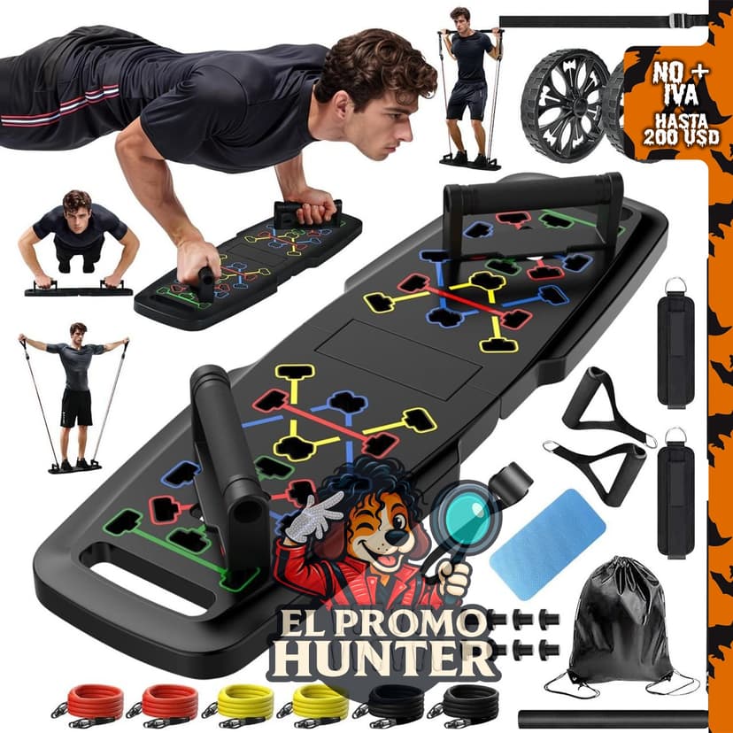 MQRW Tabla de empuje para gimnasio en casa con 20 accesorios de fitness, bandas de resistencia y rueda de rodillo abdominal.