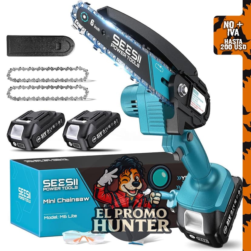 Seesii Mini motosierra inalámbrica de 6 pulgadas, incluye 2 baterías.