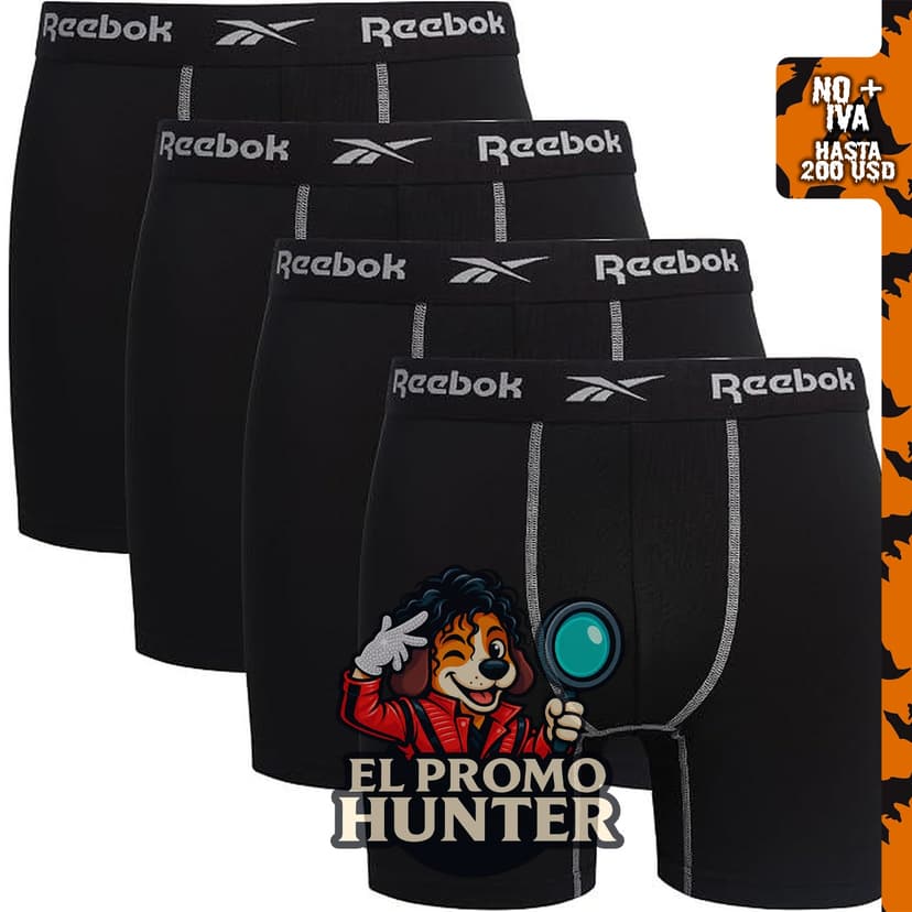 Calzoncillos tipo bóxer Reebok para hombre, paquete de 4, con bolsa contorneada, 15 cm de entrepierna.