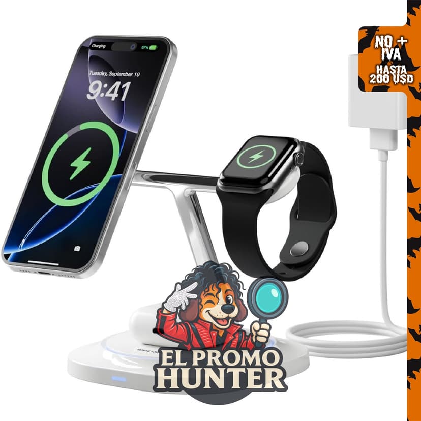 Cargador inalámbrico magnético 3 en 1 para Apple, compatible con MagSafe para iPhone 17-12, Apple Watch y AirPods.