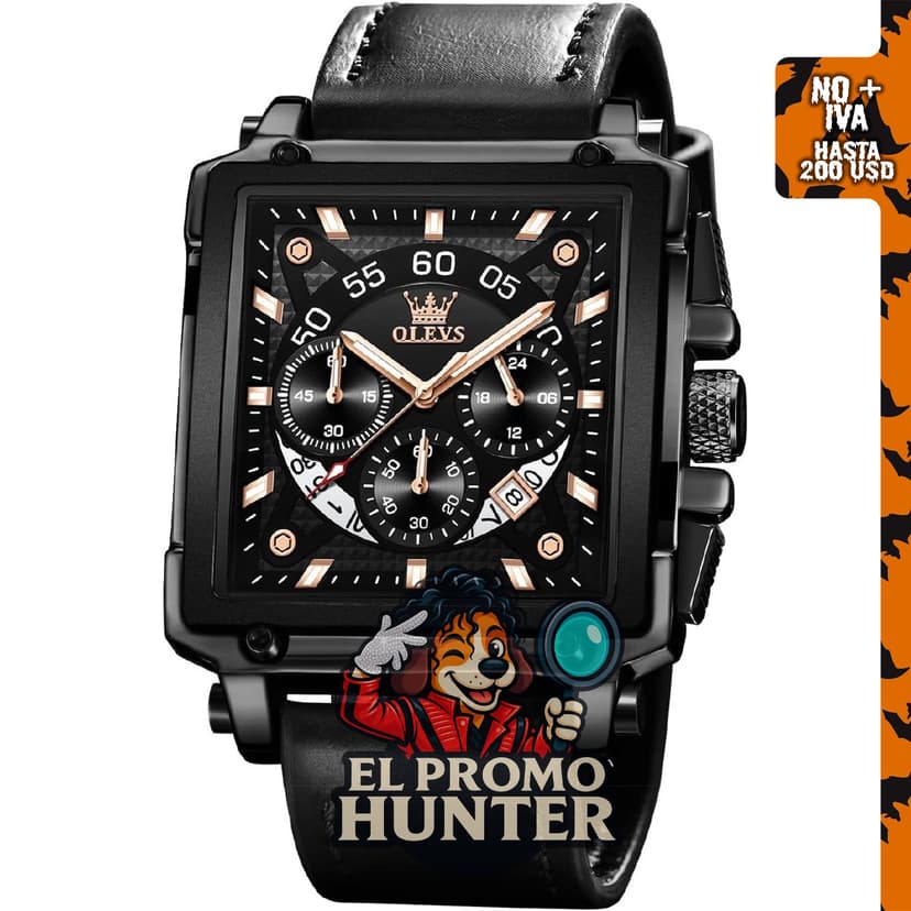 OLEVS Reloj cuadrado para hombre, cronógrafo de cuero marrón, impermeable y luminoso.