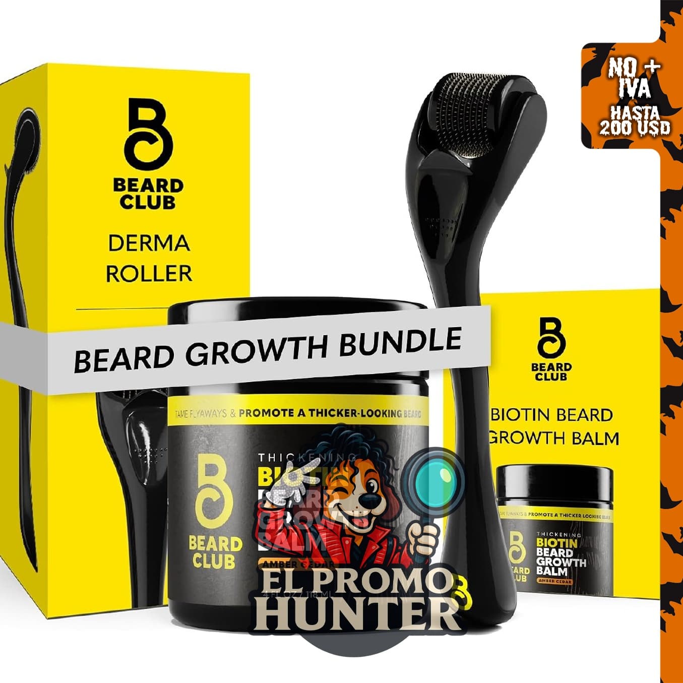 The Beard Club Derma Roller y bálsamo de biotina para barba, incluye rodillo facial de microagujas de titanio de 0.01 in y bálsamo espesante de manteca de karité.