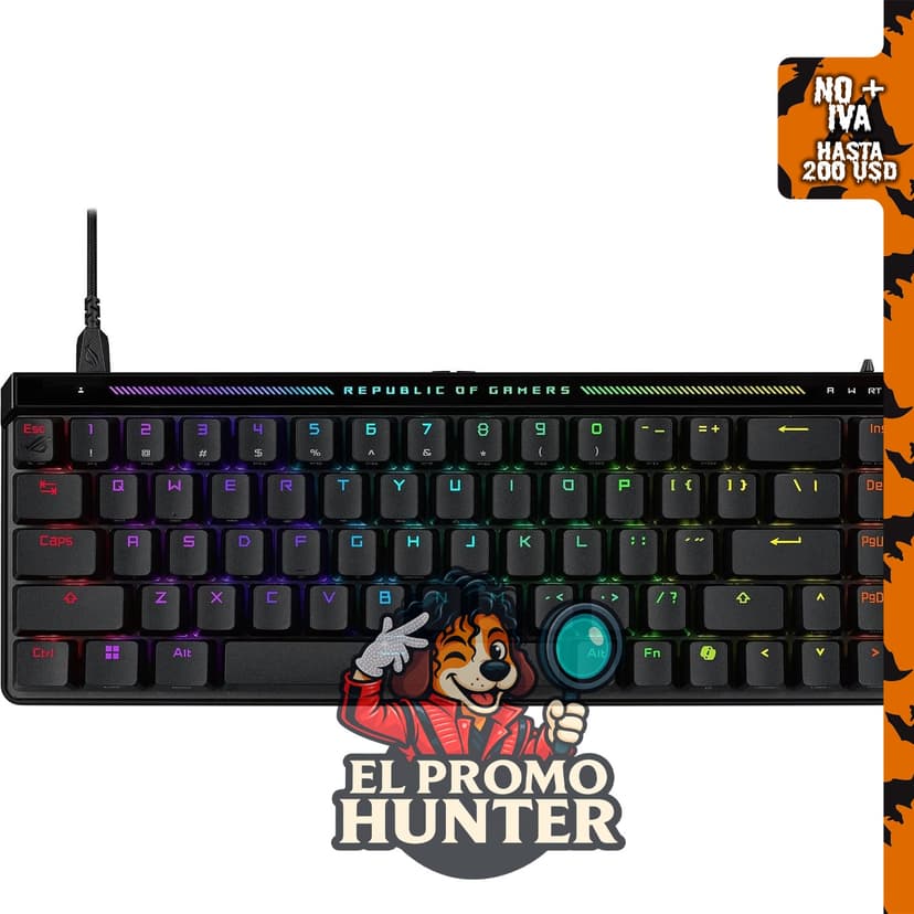 Teclado Gaming ASUS ROG Falchion Ace HFX, 65% TKL, con interruptores magnéticos y panel táctil.