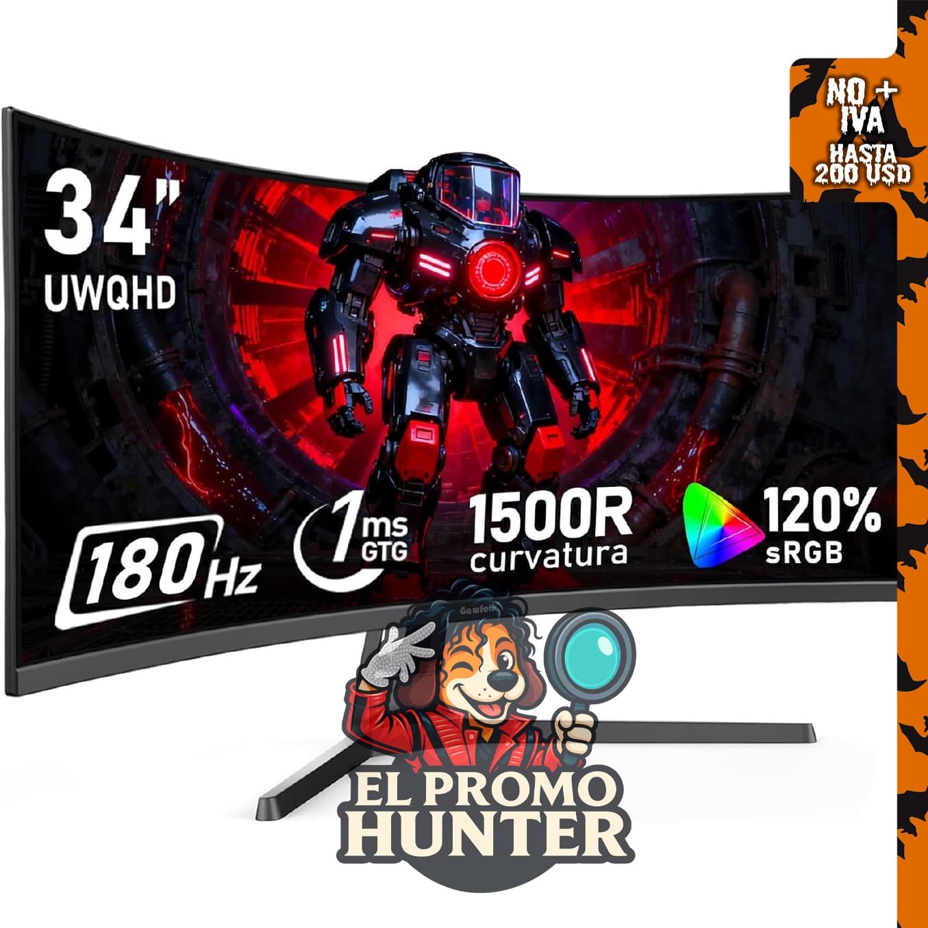 Gawfolk Monitor de computadora para juegos de 34" (86 cm) ultra ancho curvado 180Hz, UWQHD (3440 x 1440), 120% sRGB.