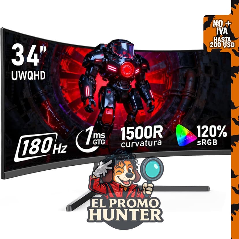 Gawfolk Monitor de computadora para juegos de 34" (86 cm) ultra ancho curvado 180Hz, UWQHD (3440 x 1440), 120% sRGB.