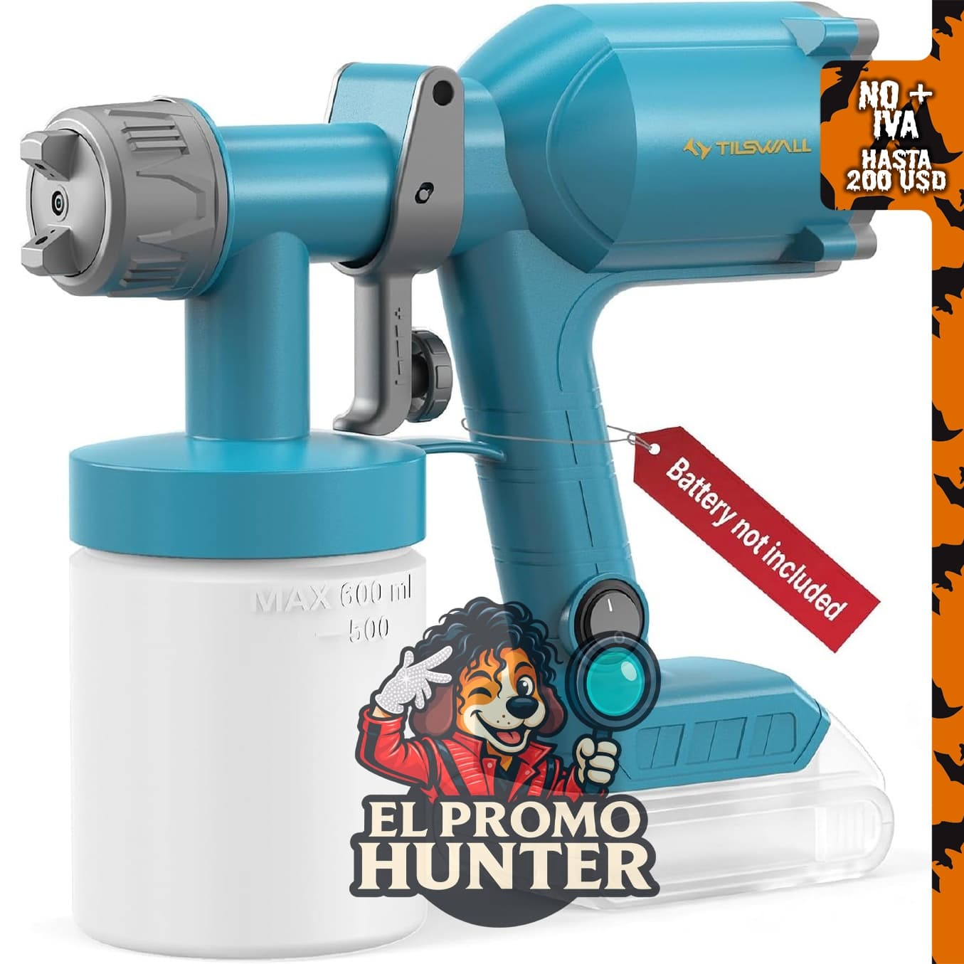 Tilswall Dreamer400, pulverizador de pintura inalámbrico compatible con Dewalt 20V (sin batería).