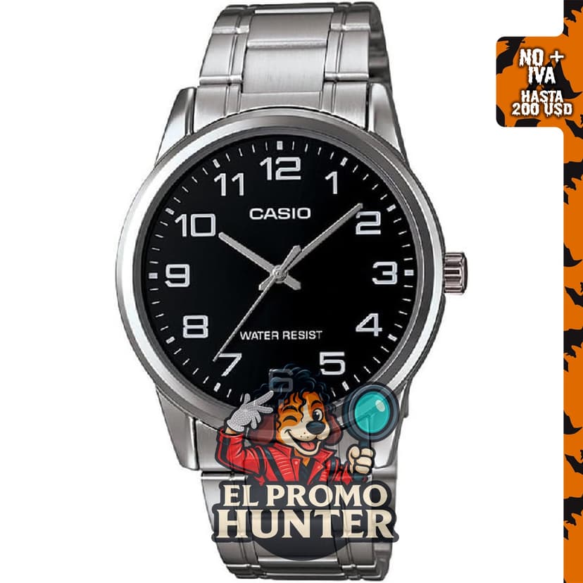 Casio MTP-V001D-1B Reloj de hombre de acero inoxidable con esfera negra.