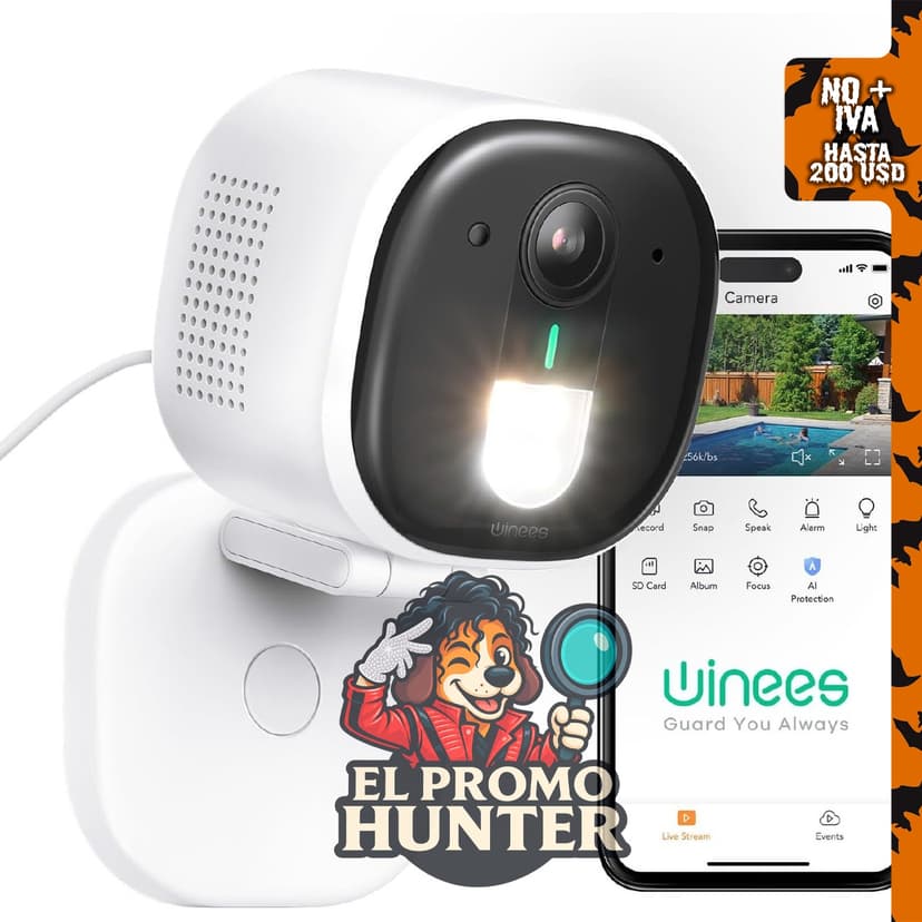 winees Cámaras de seguridad para exteriores, cámaras Wi-Fi 2K con cable.