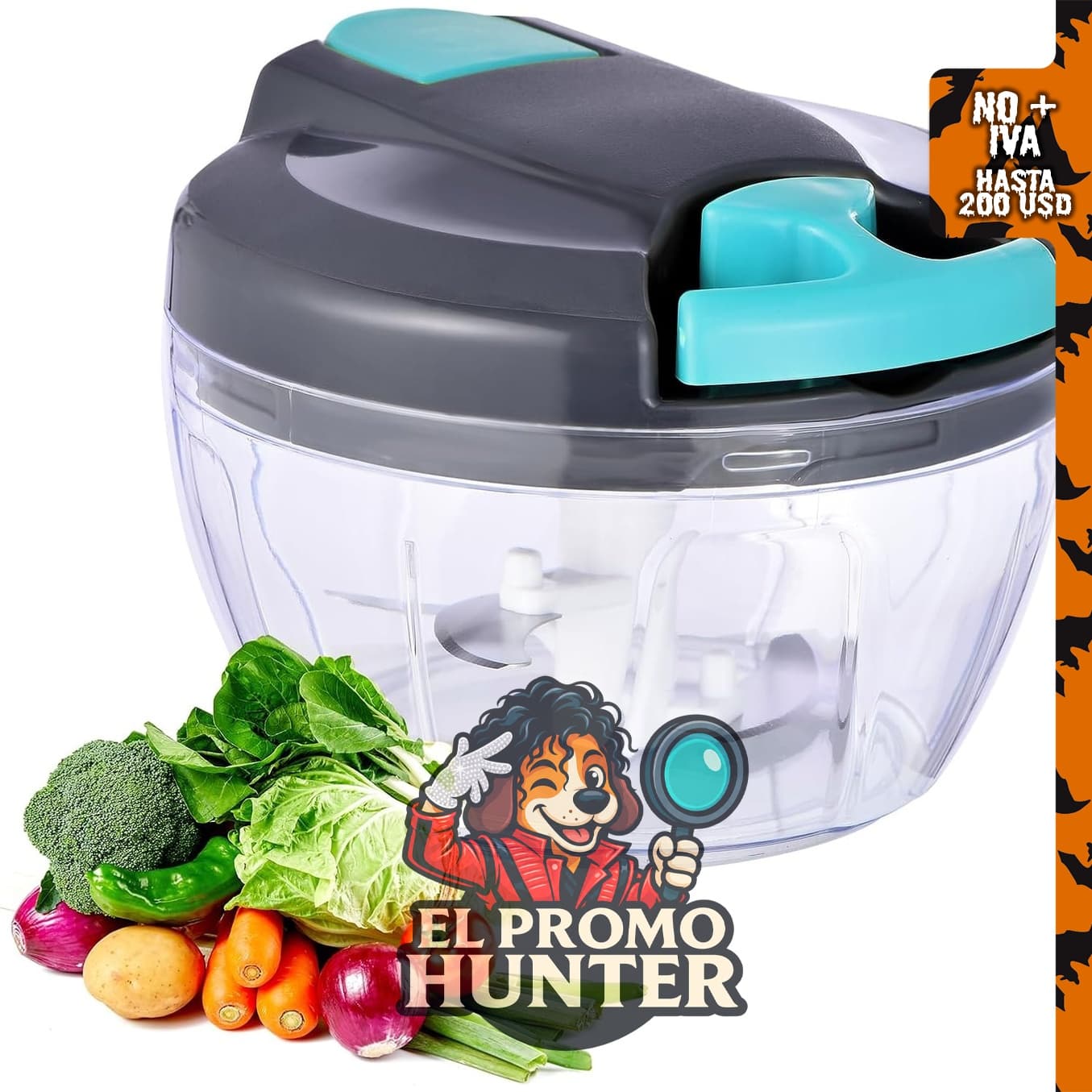 Procesador manual de alimentos portátil de 500 ml para picar verduras y frutas.