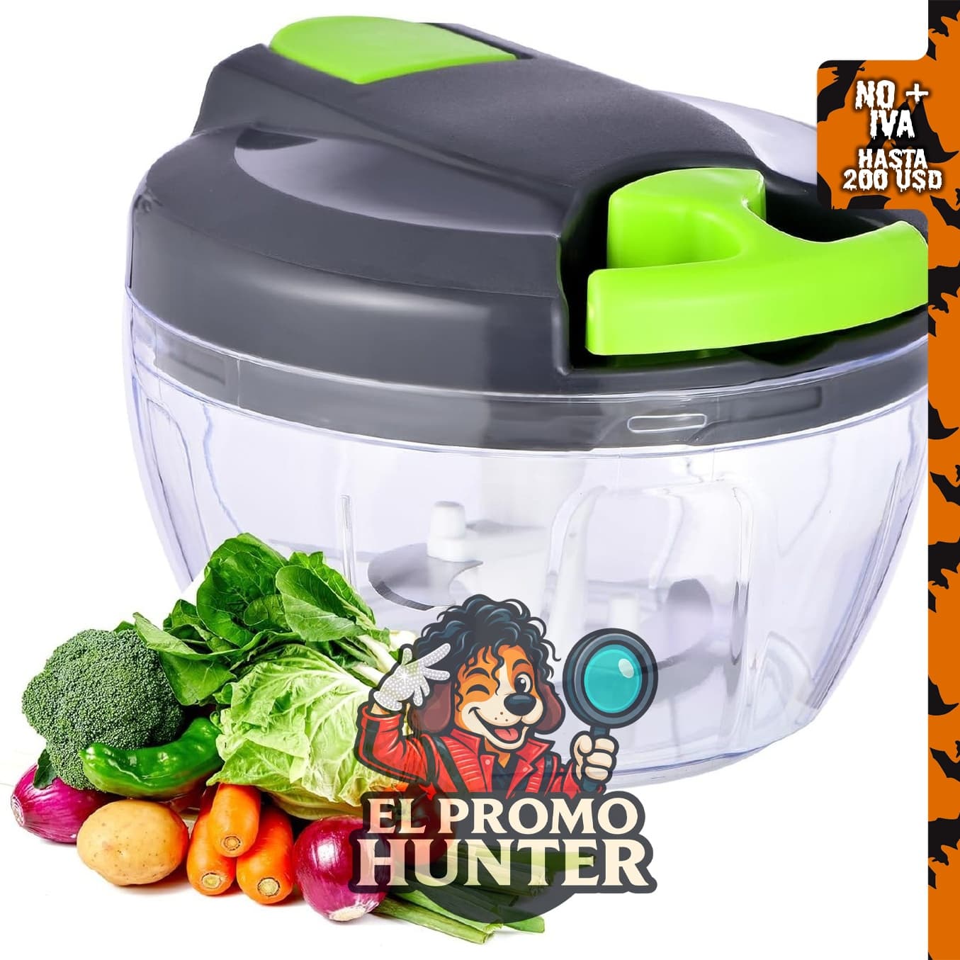 Procesador manual de alimentos portátil de 500 ml para picar ajo, cebolla, jengibre, frutas, frutos secos y hierbas.