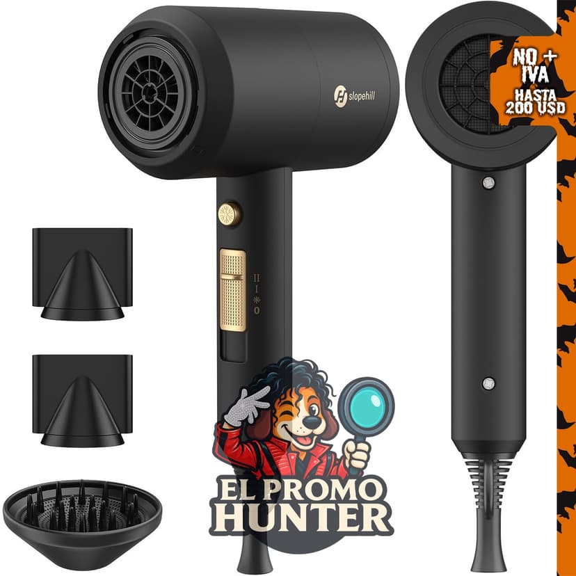 Slopehill Secador de pelo iónico profesional 1800 W, incluye 2 boquillas concentradoras y 1 difusor.