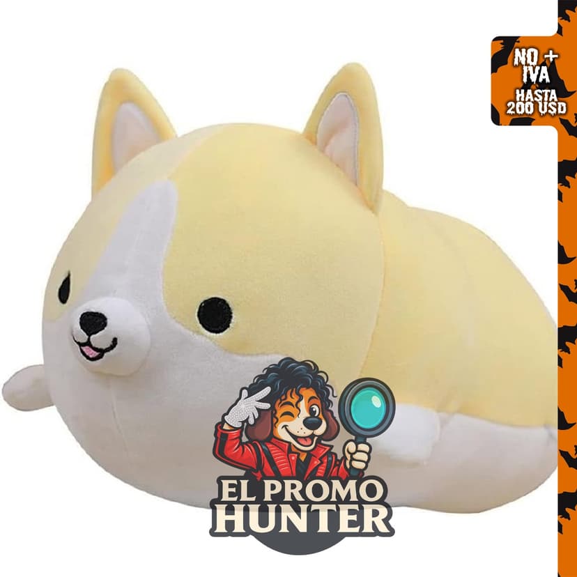 Cojín de peluche de perro Corgi, diseño de Shiba Inu y trasero de Corgi, suave y amarillo.