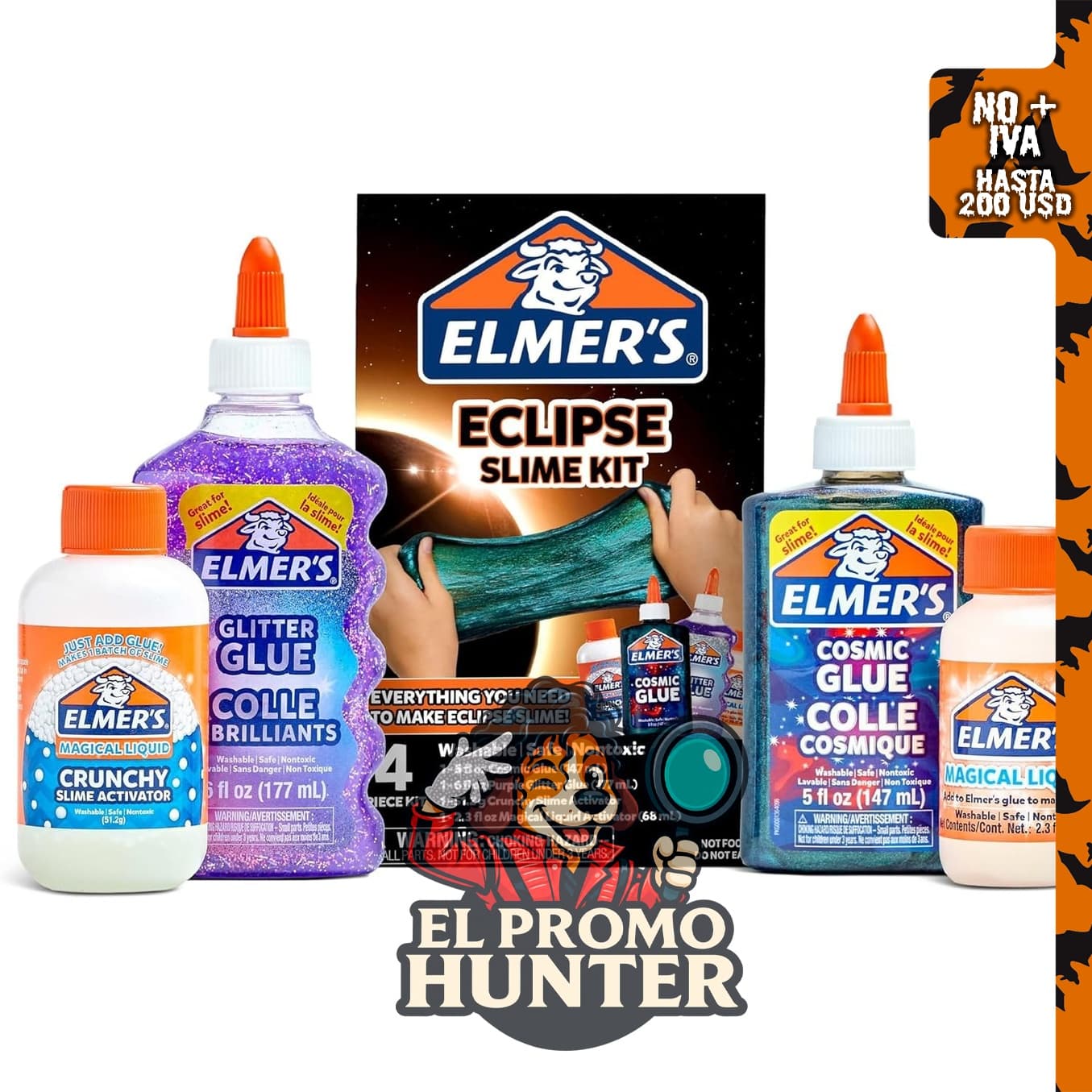 Elmer's Eclipse - Kit de slime con pegamento cósmico, pegamento con purpurina morada y activadores, 4 unidades.