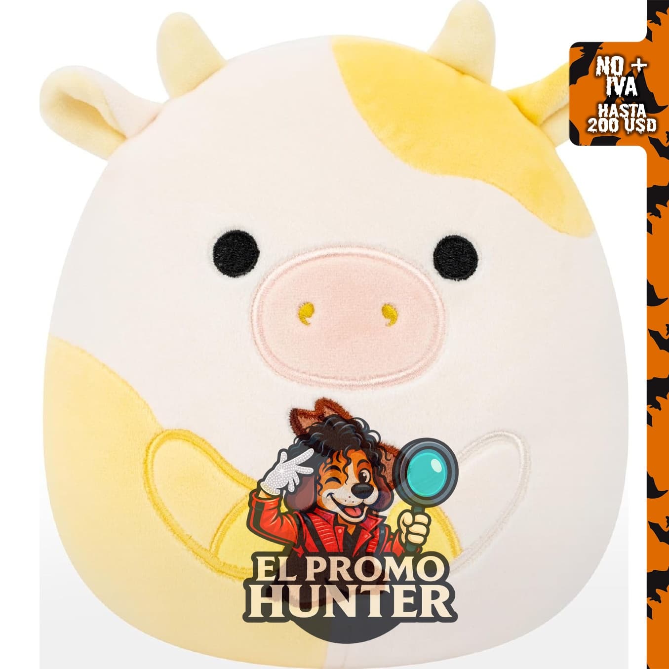 Squishmallows Bodie, peluche de vaca amarilla de 20 cm con diseño de flores.