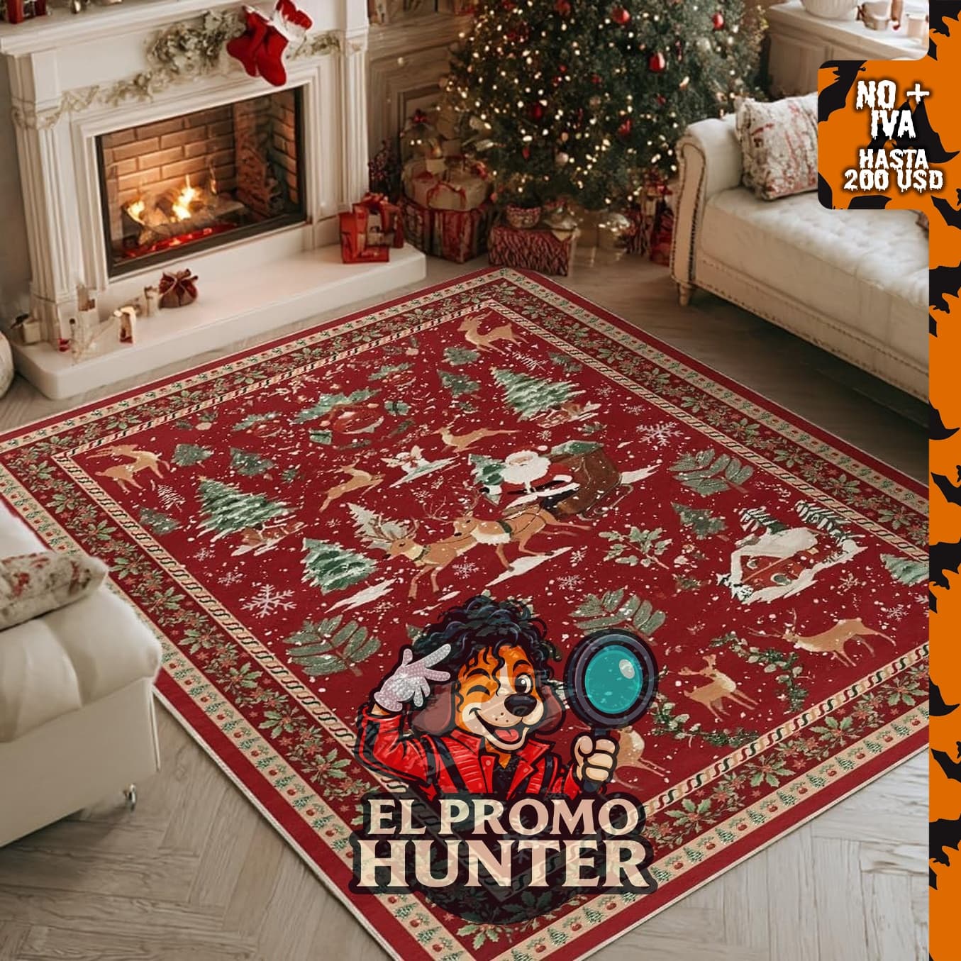 Alfombra de Navidad Artoid Mode con diseño de ciervo, color rojo, antideslizante y lavable.