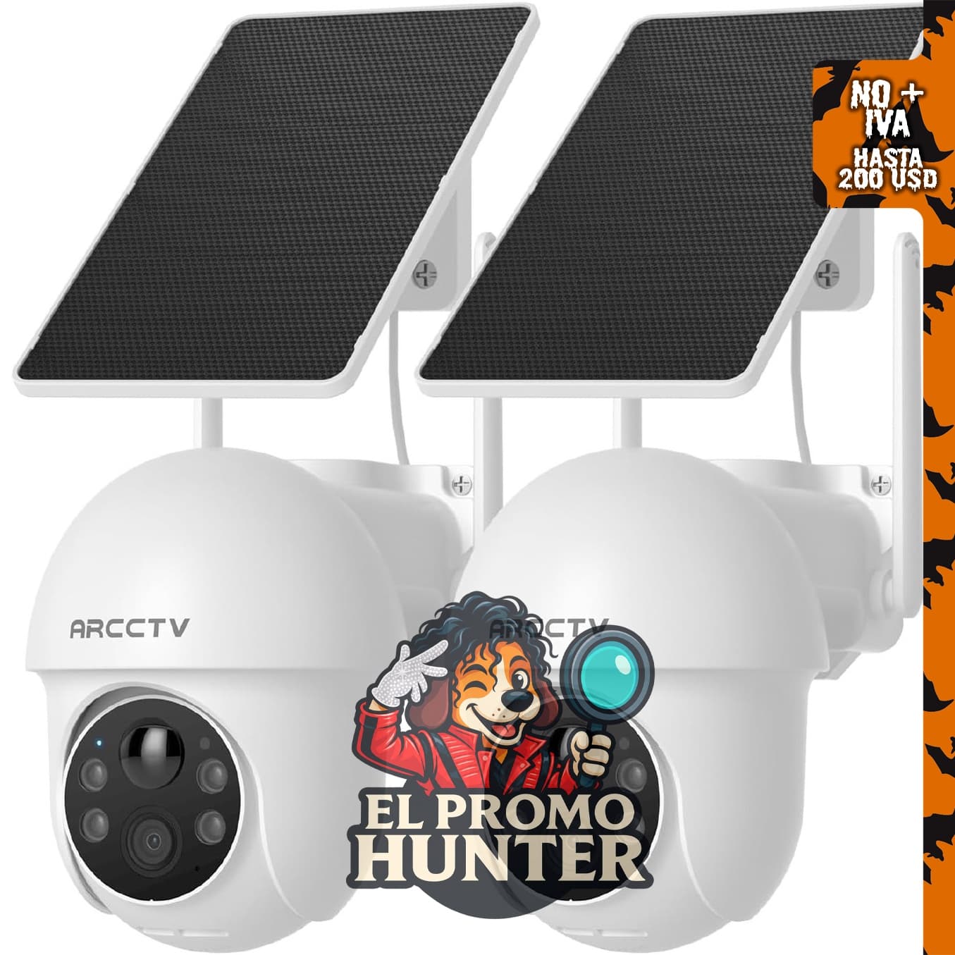 ARCCTV Cámara de seguridad solar inalámbrica de 4MP con vista de 360°, visión nocturna, audio de 2 vías y sensor de movimiento.