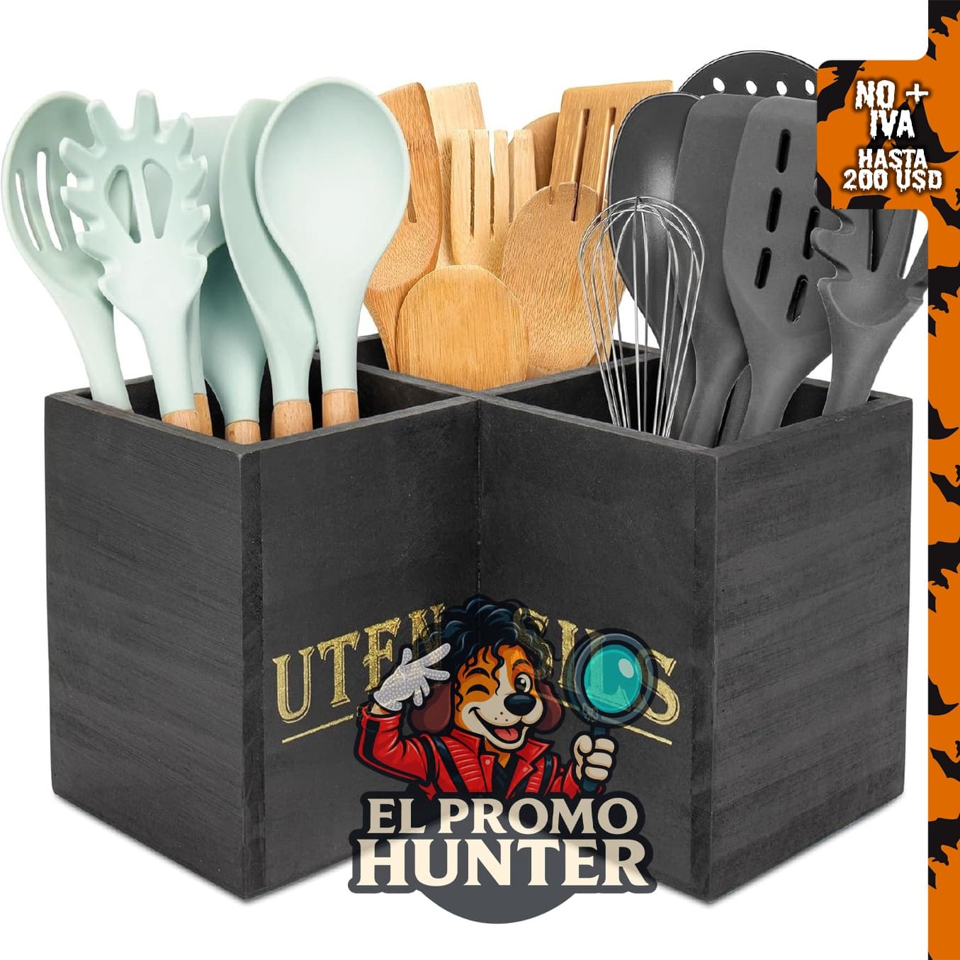 RedCall Soporte para utensilios de cocina, extra grande, 3 compartimentos, organizador de esquina.