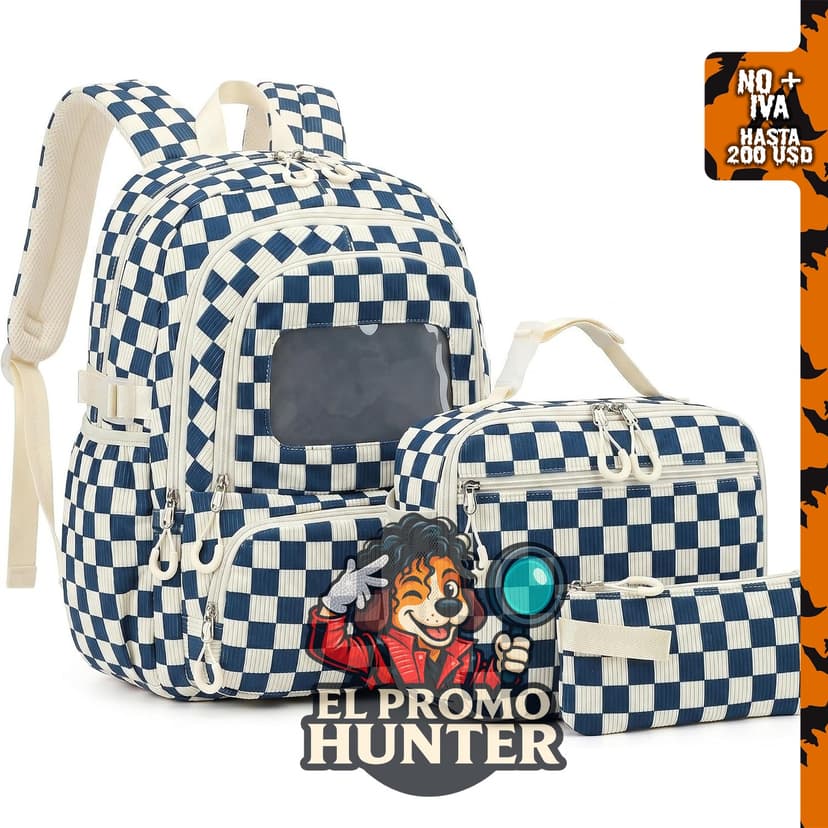 Mochila escolar de pana para niñas, 3 piezas, incluye bolsa de libros, lonchera y bolsa para lápices, color azul.