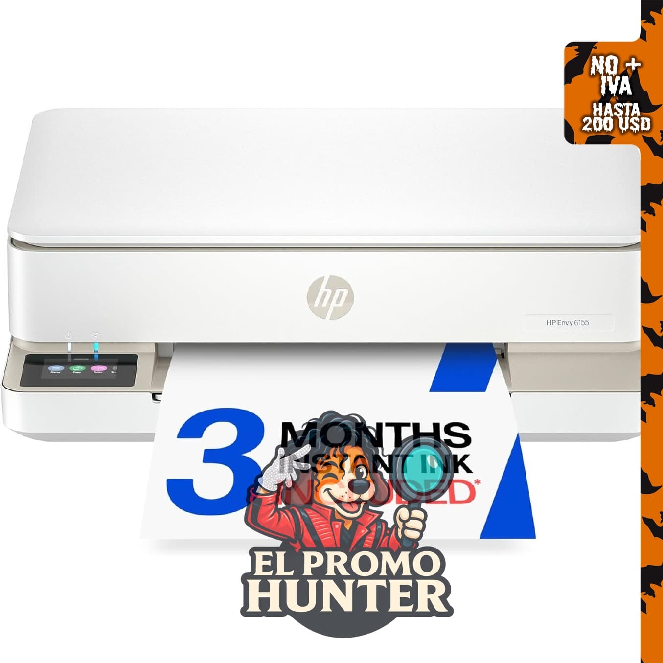 HP Envy 6155 Impresora inalámbrica de inyección de tinta a color, todo en uno, con funciones de impresión, escaneo y copia.