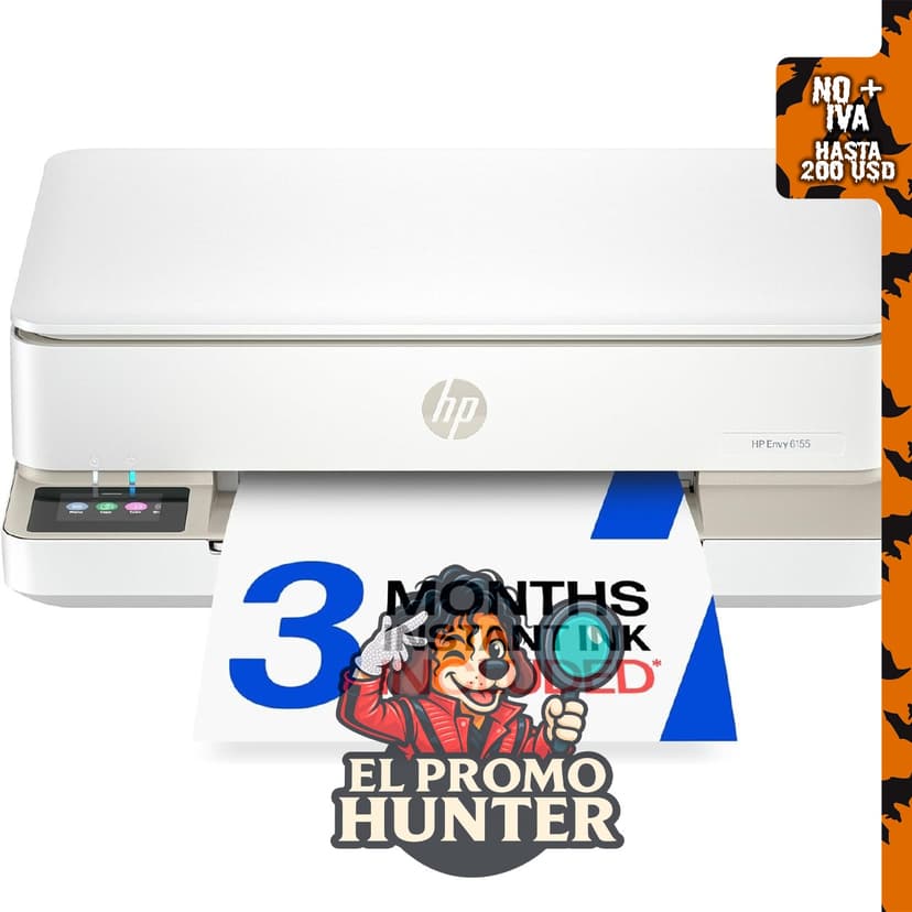 HP Envy 6155 Impresora inalámbrica de inyección de tinta a color, todo en uno, con funciones de impresión, escaneo y copia.