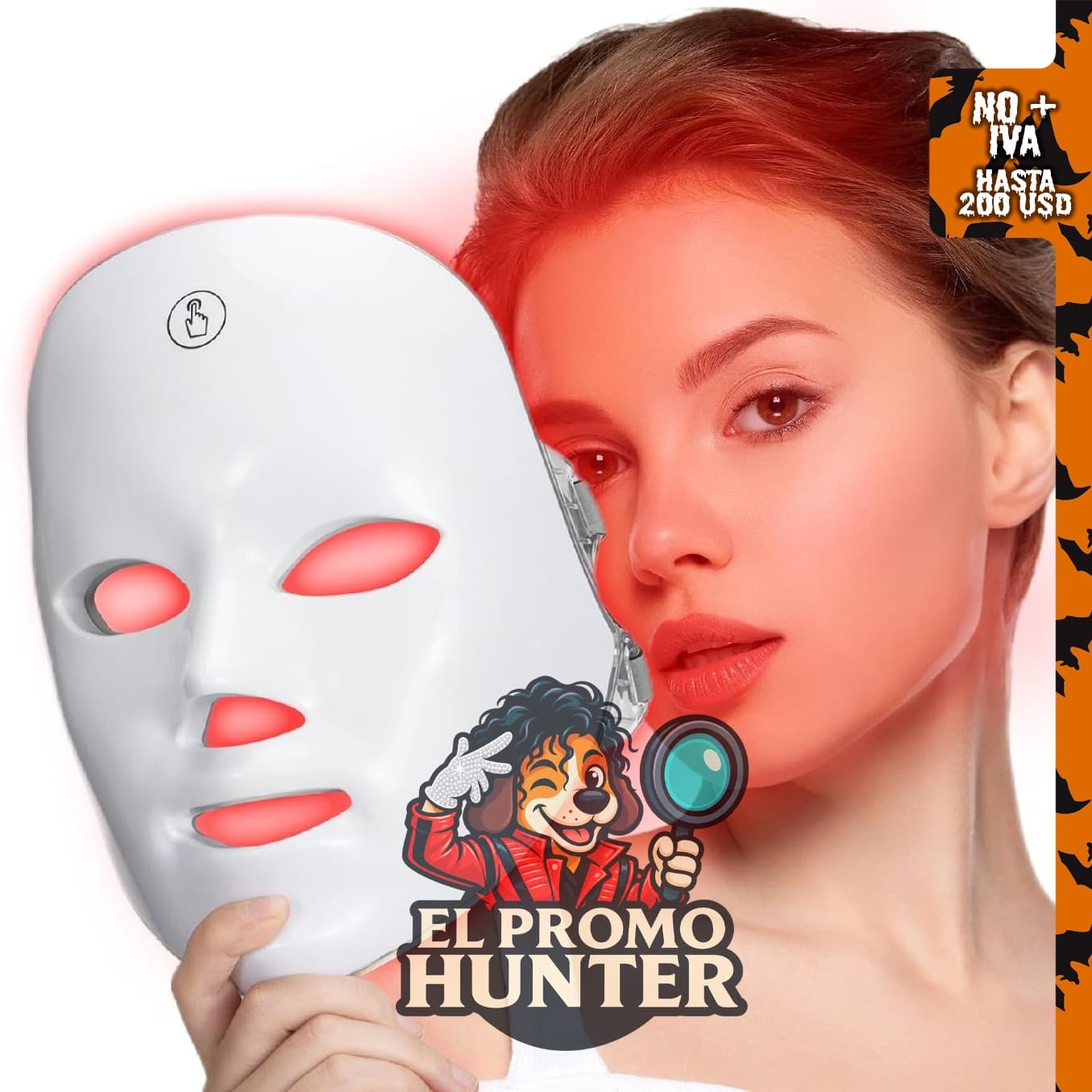 SUERBEATY Máscara de luz roja para el cuidado facial, 7 colores de luz, inalámbrica y recargable.