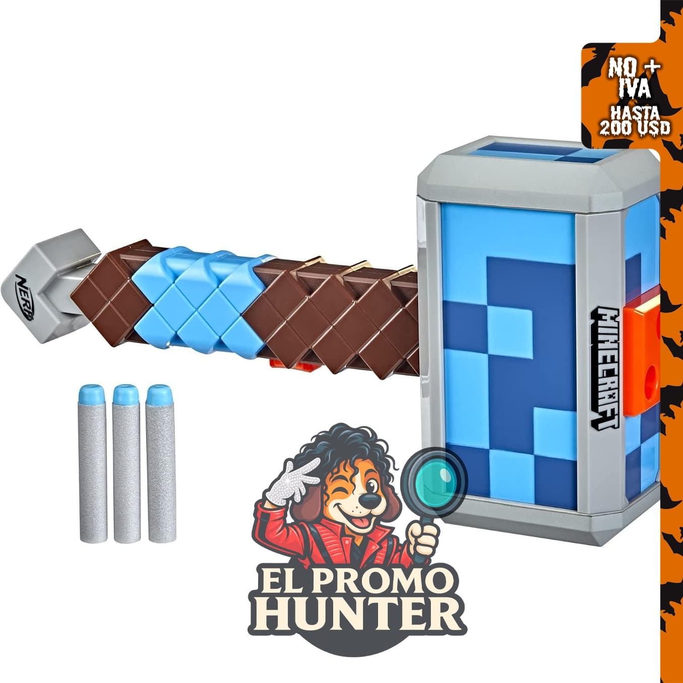 Nerf Minecraft Stormlander, lanzador de dardos que dispara 3 dardos Elite oficiales.
