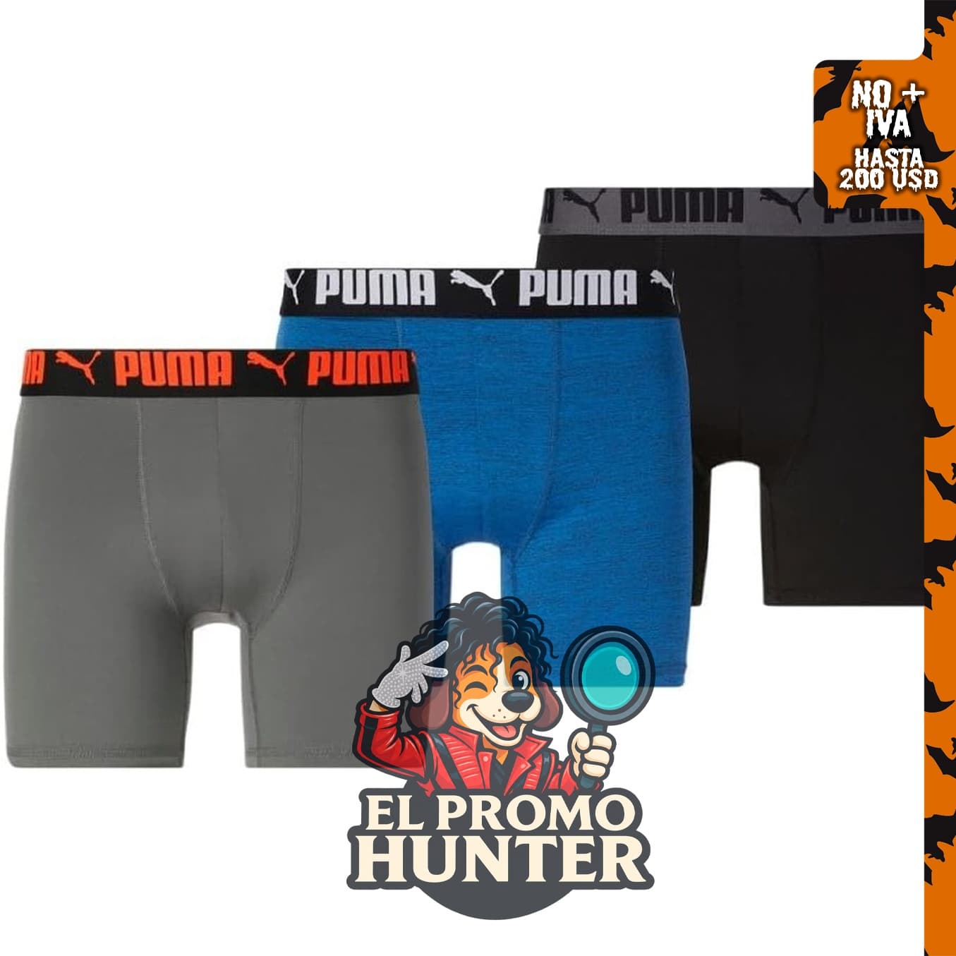 PUMA Paquete de 3 calzoncillos tipo bóxer Performance para hombre.