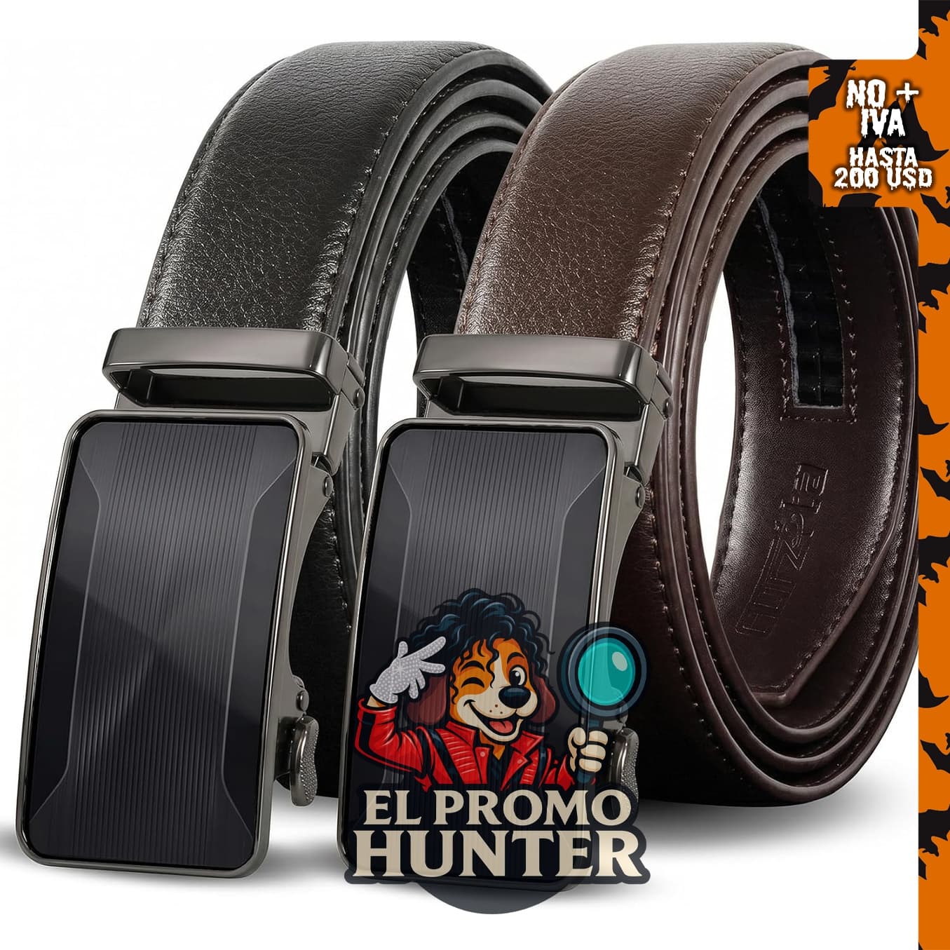 Cinturones de trinquete para hombre de cuero, 2 paquetes, ajustables con deslizador, sin agujeros.
