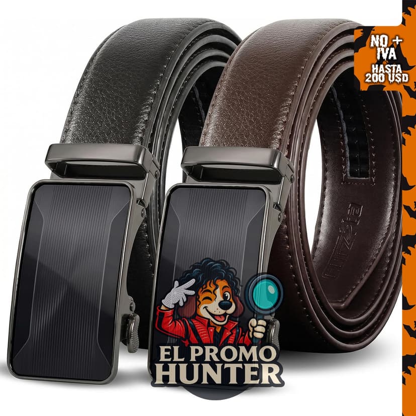 Cinturones de trinquete para hombre de cuero, 2 paquetes, ajustables con deslizador, sin agujeros.