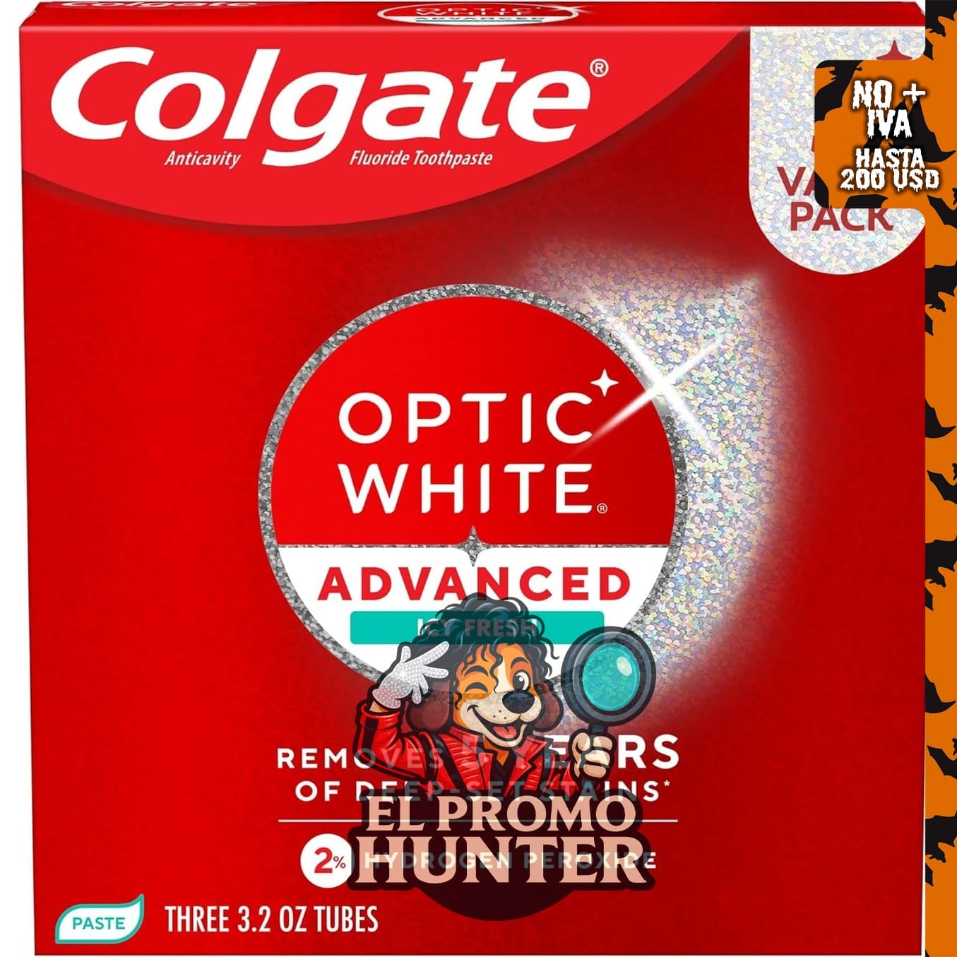 Colgate Optic White Advanced pasta dental con peróxido de hidrógeno.