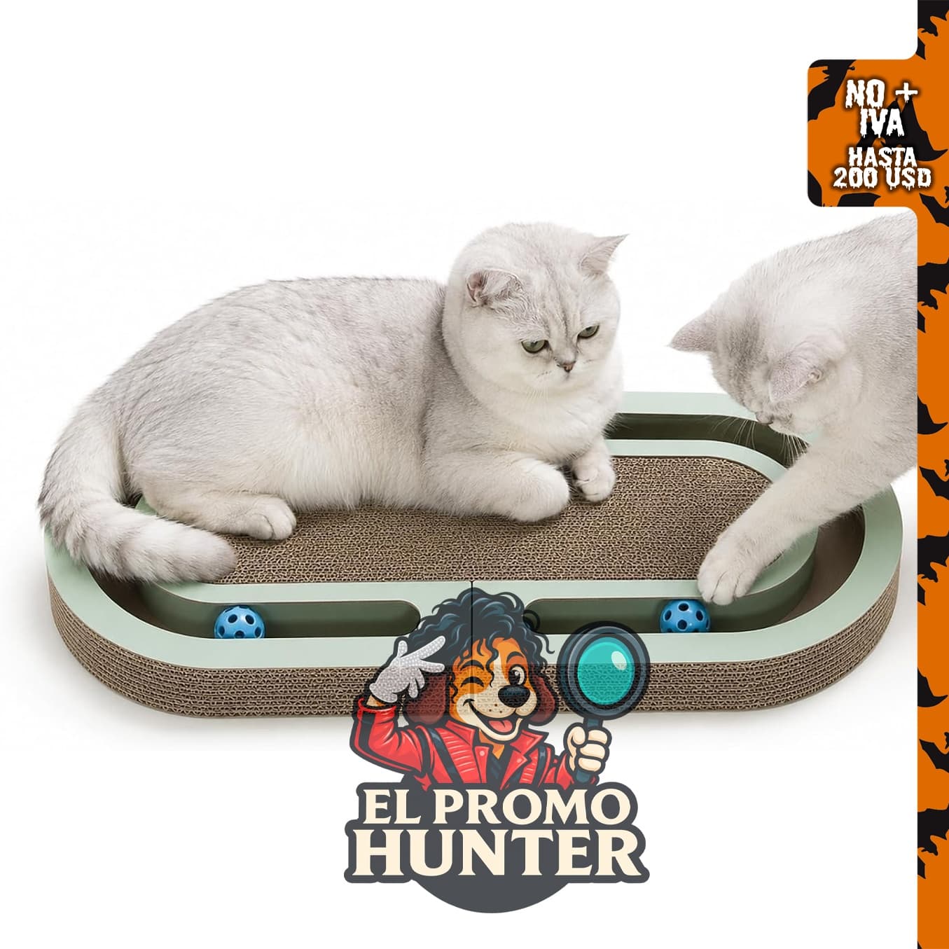 Rascador interactivo para gatos de interior de 66 cm con pista de bolas y cama corrugada de doble cara.