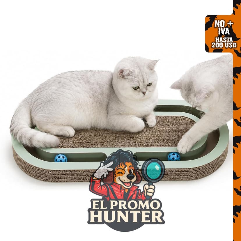 Rascador interactivo para gatos de interior de 66 cm con pista de bolas y cama corrugada de doble cara.