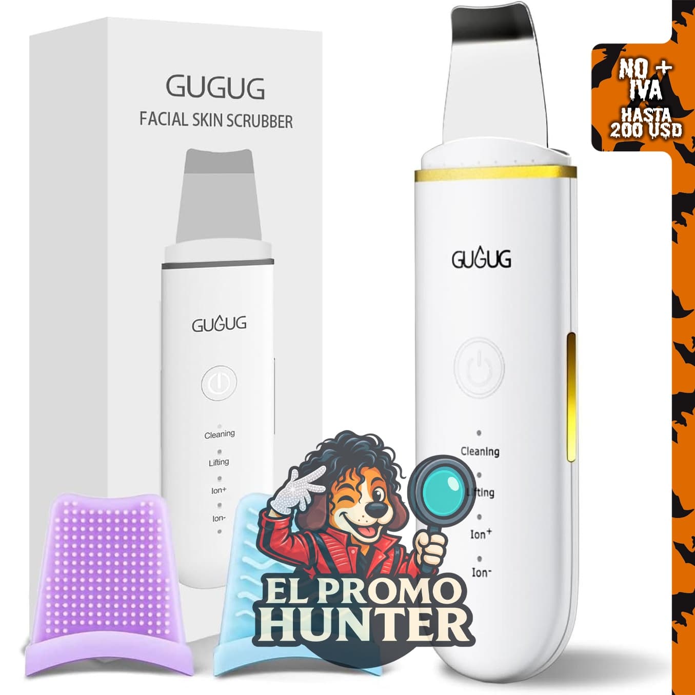 GUGUG Skin Scrubber Spatula, limpiador de poros y removedor de puntos negros, 4 modos, color blanco.