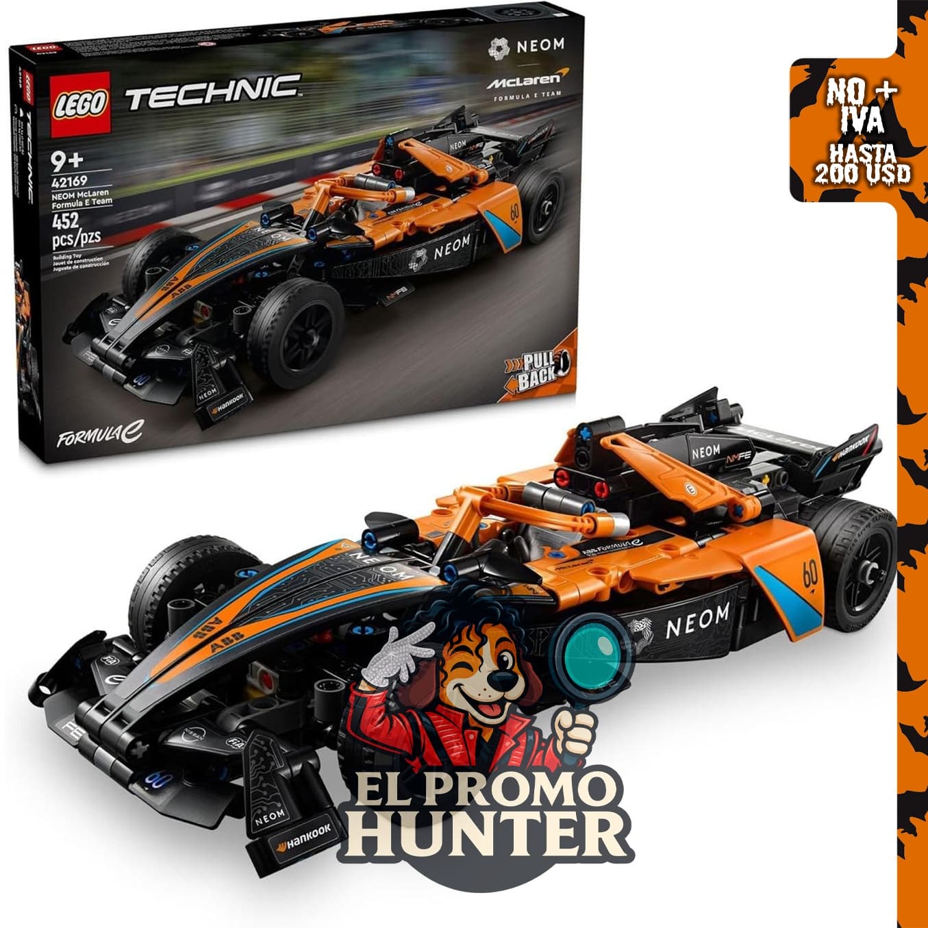 LEGO Technic NEOM McLaren Formula E, auto de carreras con motor V10 y dirección.