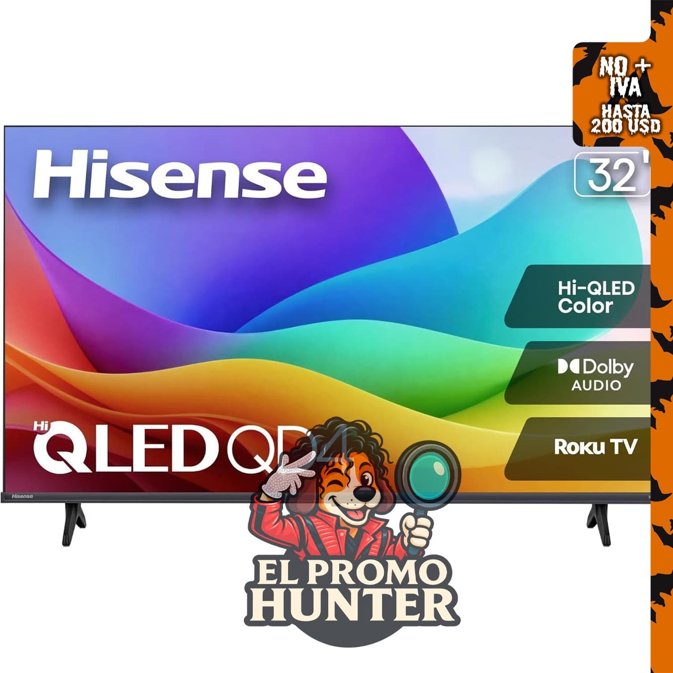 Televisor Smart Roku Hisense de 32" (81 cm) QD4SR Series Hi-QLED HD, Dolby Audio, Full Array LED.