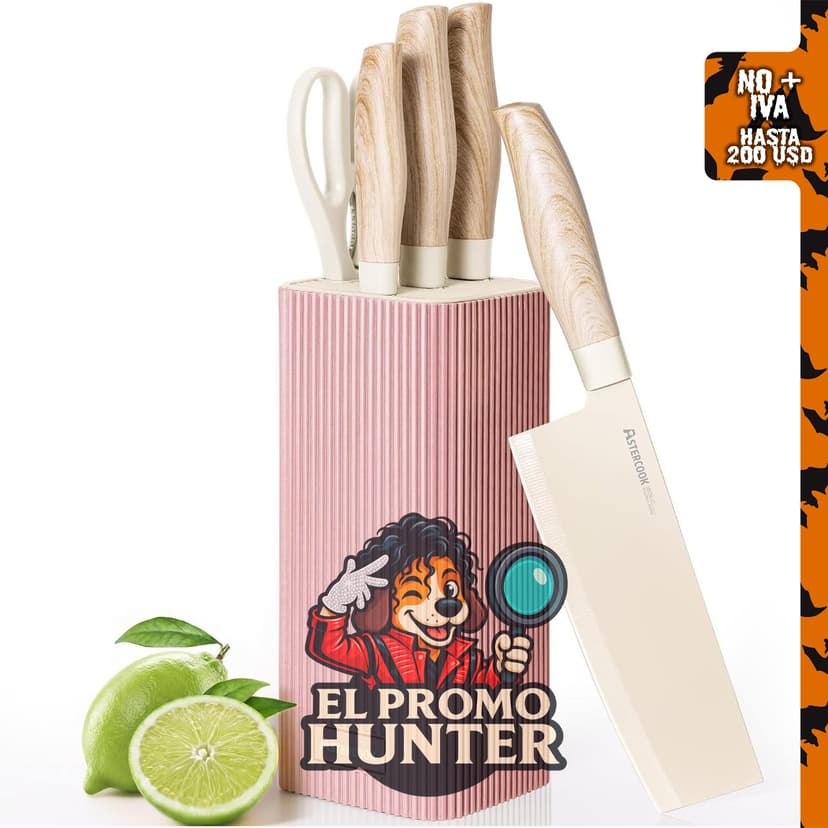 Astercook juego de cuchillos de cocina de 6 piezas con bloque, acero inoxidable de alto carbono y mango de madera.
