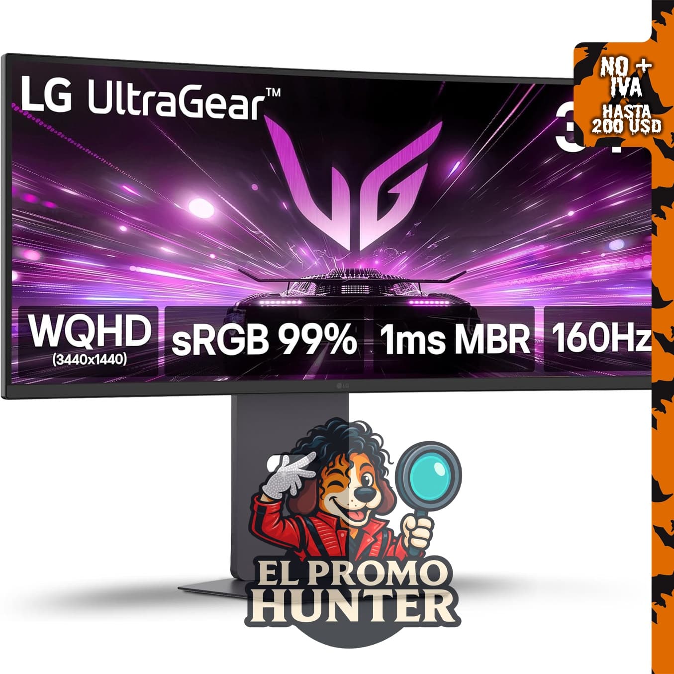 LG 34G600A-B - Monitor curvo de 34" WQHD (3440 x 1440) para videojuegos, 160Hz, AMD FreeSync Premium, HDR10.