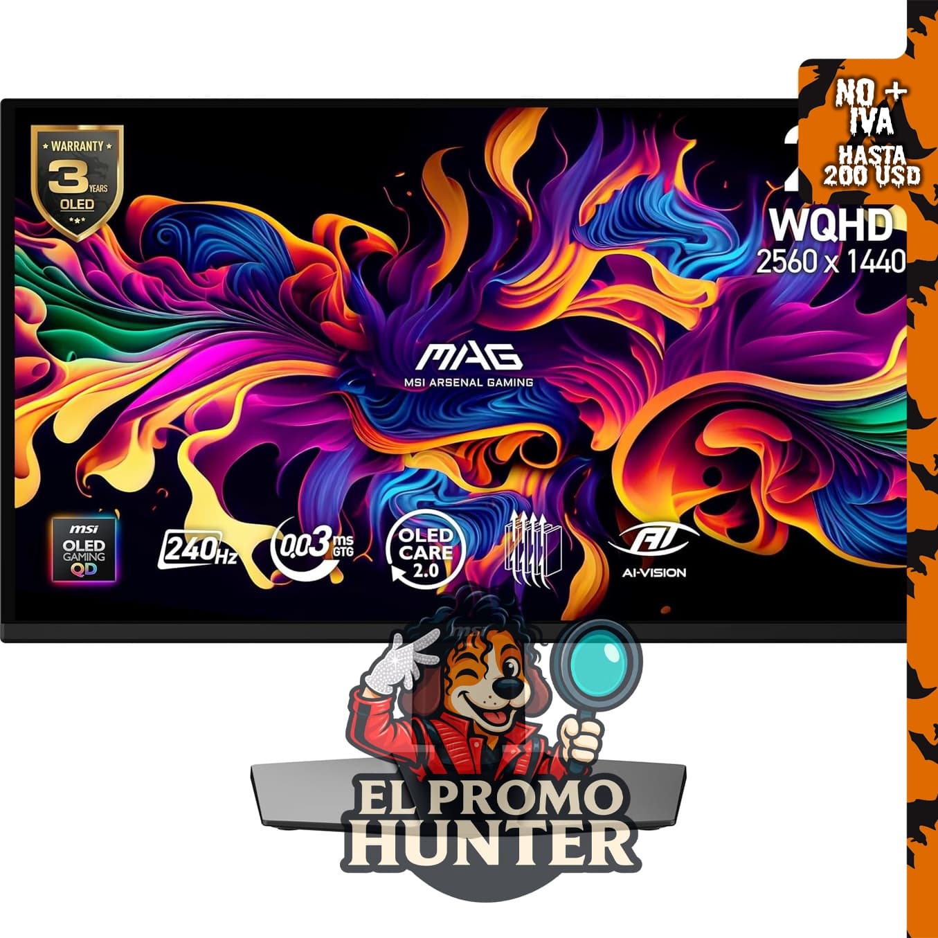 MSI MAG 274QP QD-OLED X24, monitor de juegos WQHD de 27" (68.6 cm), panel OLED Quantum Dot 2560 x 1440, 240Hz, 0.03ms.