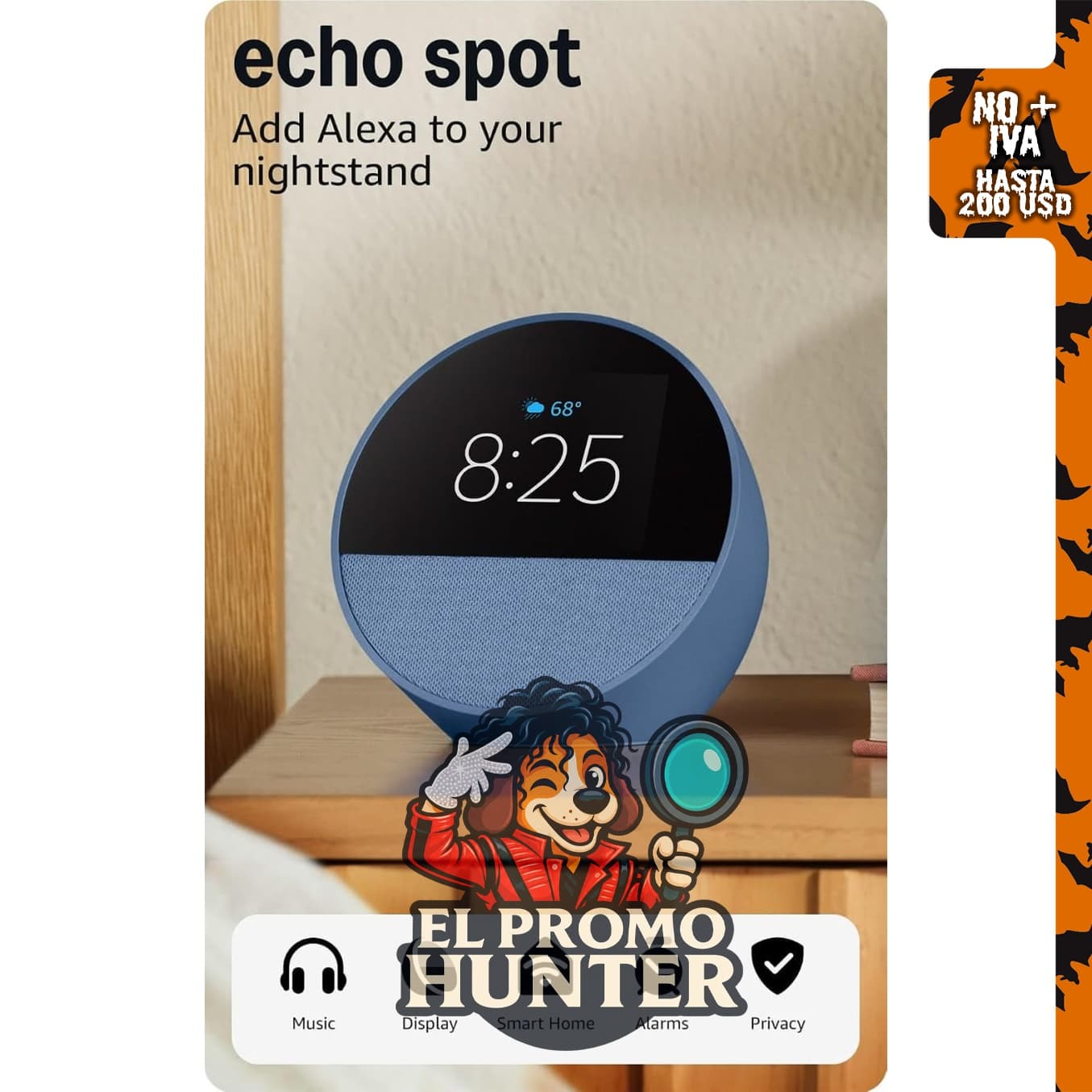Amazon Echo Spot (modelo más reciente) con despertador inteligente y Alexa, color azul marino.