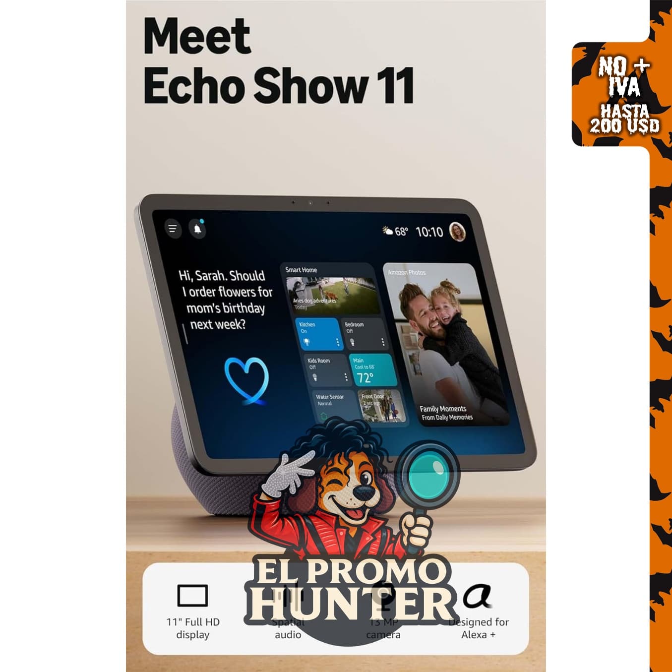 Amazon Echo Show 11, pantalla Full HD de 11" (28 cm), audio espacial, color grafito.