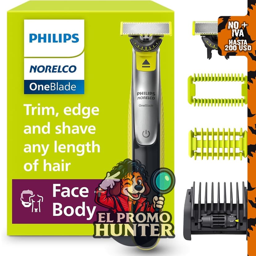 Philips Norelco OneBlade 360 Hybrid recortadora y afeitadora para rostro y cuerpo.