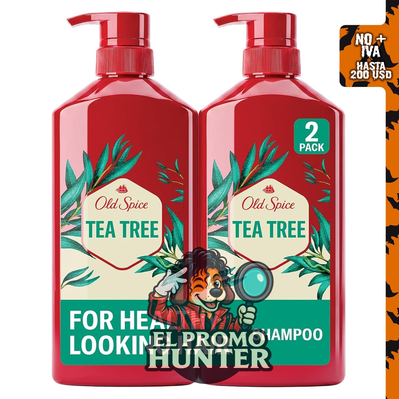 Old Spice Champú de árbol de té para hombre, 21.9 oz (650 ml) cada uno, paquete doble.