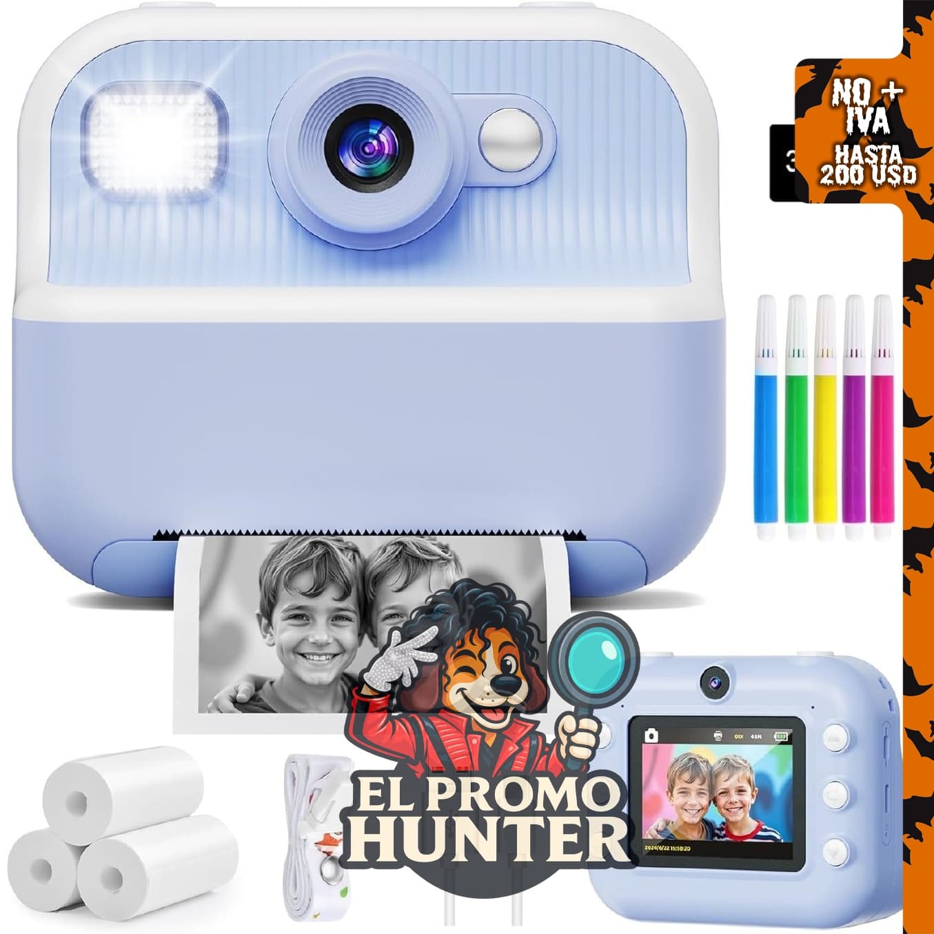 Cámara instantánea digital portátil para niños, con doble lente frontal y trasero, videos en 1080P.