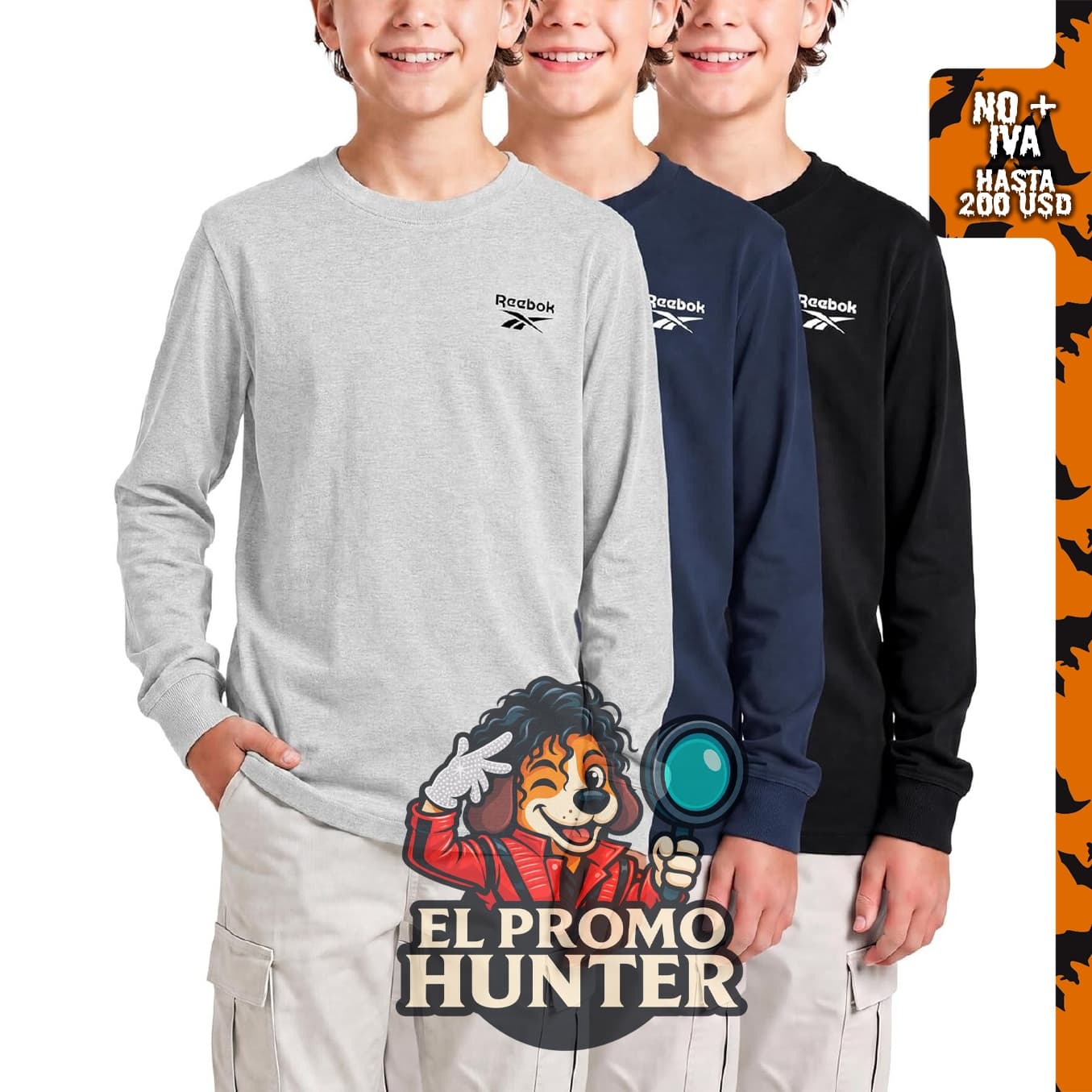 Paquete de 3 camisetas deportivas de algodón de manga larga para niños.