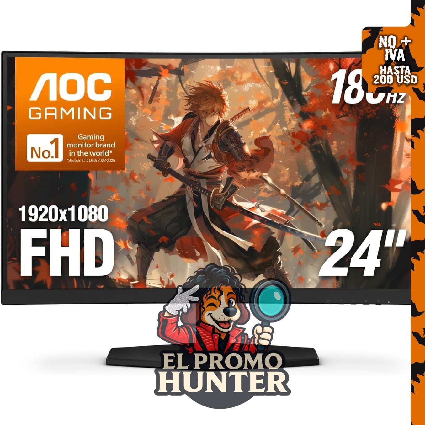 AOC C24G42E Monitor de juego curvo de 24" (60.96 cm) FHD 1080p, 180Hz, 0.5ms MPRT, HDMI 2.0 x2, Display Port x1.